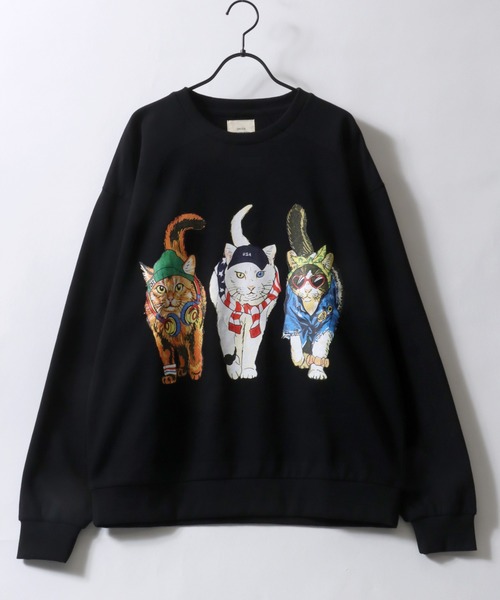 SITRY（シトリー）の「Cat ＆ Dog Print T-Shirt/アニマル 猫＆犬 プリント オーバーサイズ 裏毛 トレーナー スウェット レディース メンズ（スウェット・メンズ・グレー系その他/ベージュ系その他/オートミール/ブラック系その他/ブラック/グレー・M/L/LL）」の20枚目の写真