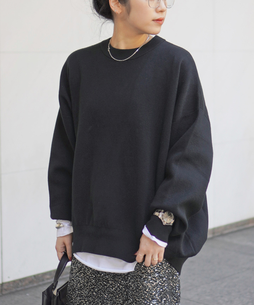 EVERYDAY I LIKE.（エヴリディアイライク）の「コットンカシミヤリラックスプルオーバー（ニット/セーター・レディース・ブラック/ホワイト/ネイビー・FREE）」の3枚目の写真