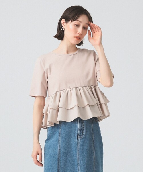 Ray BEAMS（レイビームス）の「ティアード キリカエ クルーネック Tシャツ（Tシャツ/カットソー・レディース・ホワイト/ブラック/ベージュ・ONE SIZE）」の8枚目の写真