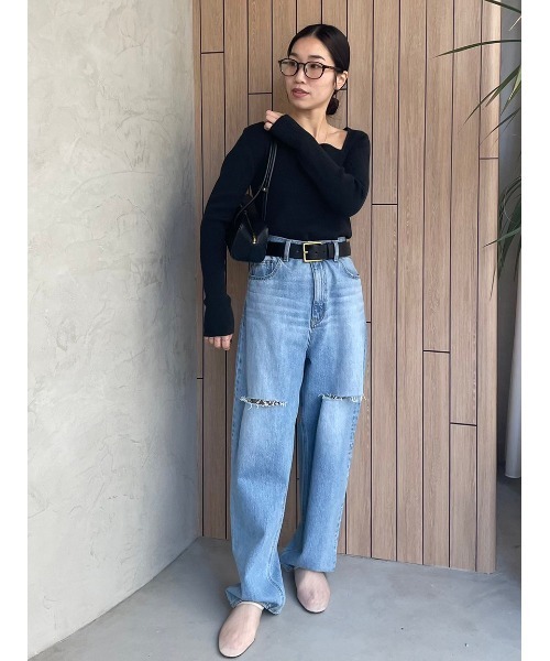 Mila Owen(ミラオーウェン)の「アシメネックリブニットトップス【手洗い可能】(ニット/セーター・レディース・ブルー/その他/ピンク/ホワイト/ブラック・1/0)」の11枚目の写真