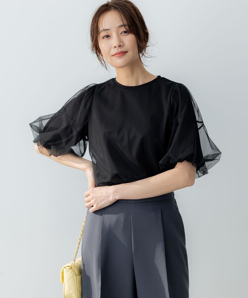組曲(クミキョク)の「チュールカバー カットソー(Tシャツ/カットソー・レディース・ライトグレー系/ブラック系・F)」の18枚目の写真