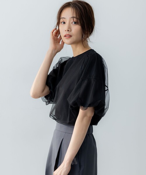 組曲(クミキョク)の「チュールカバー カットソー(Tシャツ/カットソー・レディース・ライトグレー系/ブラック系・F)」の19枚目の写真