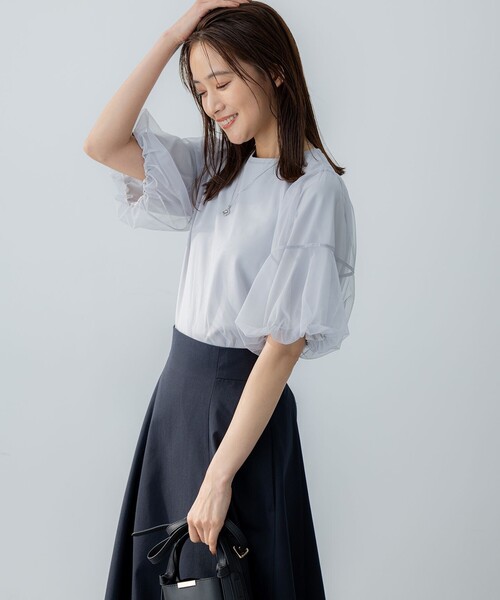 組曲(クミキョク)の「チュールカバー カットソー(Tシャツ/カットソー・レディース・ライトグレー系/ブラック系・F)」の14枚目の写真