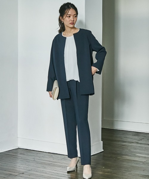 高身長 【フォーマル】ダブルクロスノーカラージャケット2点セット