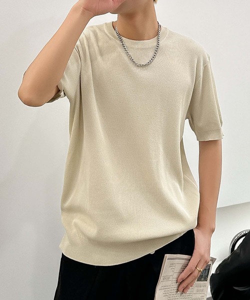 aimoha（アイモハ）の「aimoha men カジュアルクルーネックニット (SS)（ニット/セーター・メンズ・チョコ/カーキ/ベージュ・LARGE/X-LARGE/XX-LARGE）」の3枚目の写真