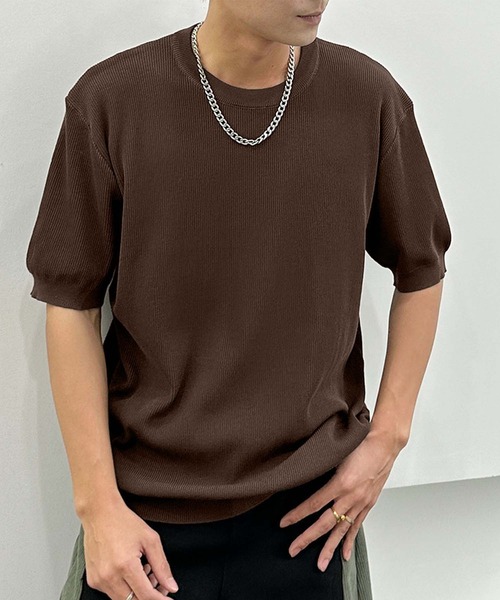 aimoha（アイモハ）の「aimoha men カジュアルクルーネックニット (SS)（ニット/セーター・メンズ・チョコ/カーキ/ベージュ・LARGE/X-LARGE/XX-LARGE）」の2枚目の写真