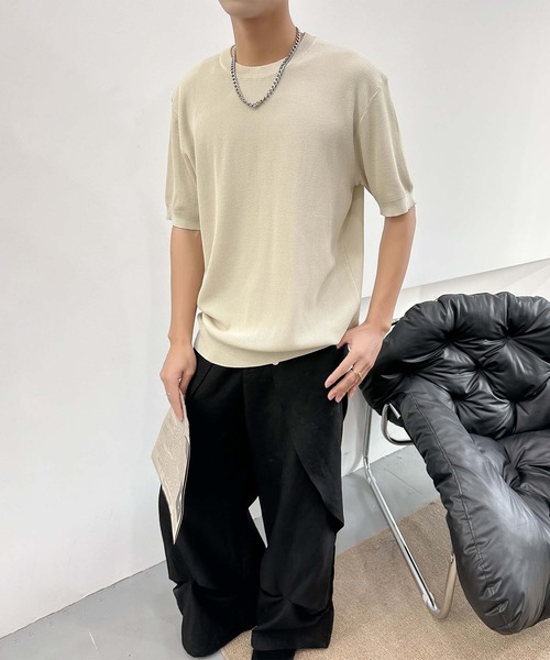 aimoha（アイモハ）の「aimoha men カジュアルクルーネックニット (SS)（ニット/セーター・メンズ・チョコ/カーキ/ベージュ・LARGE/X-LARGE/XX-LARGE）」の5枚目の写真