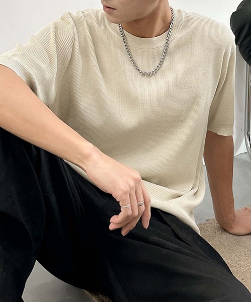 aimoha（アイモハ）の「aimoha men カジュアルクルーネックニット (SS)（ニット/セーター・メンズ・チョコ/カーキ/ベージュ・LARGE/X-LARGE/XX-LARGE）」の6枚目の写真