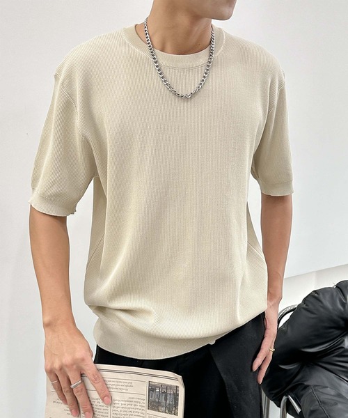 aimoha（アイモハ）の「aimoha men カジュアルクルーネックニット (SS)（ニット/セーター・メンズ・チョコ/カーキ/ベージュ・LARGE/X-LARGE/XX-LARGE）」の9枚目の写真