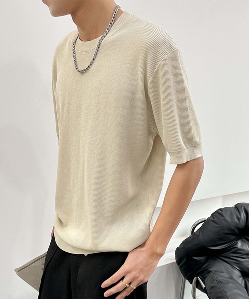 aimoha（アイモハ）の「aimoha men カジュアルクルーネックニット (SS)（ニット/セーター・メンズ・チョコ/カーキ/ベージュ・LARGE/X-LARGE/XX-LARGE）」の12枚目の写真