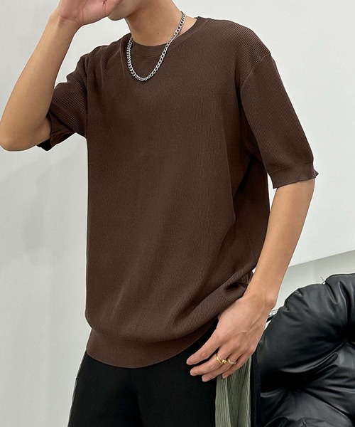 aimoha（アイモハ）の「aimoha men カジュアルクルーネックニット (SS)（ニット/セーター・メンズ・チョコ/カーキ/ベージュ・LARGE/X-LARGE/XX-LARGE）」の13枚目の写真