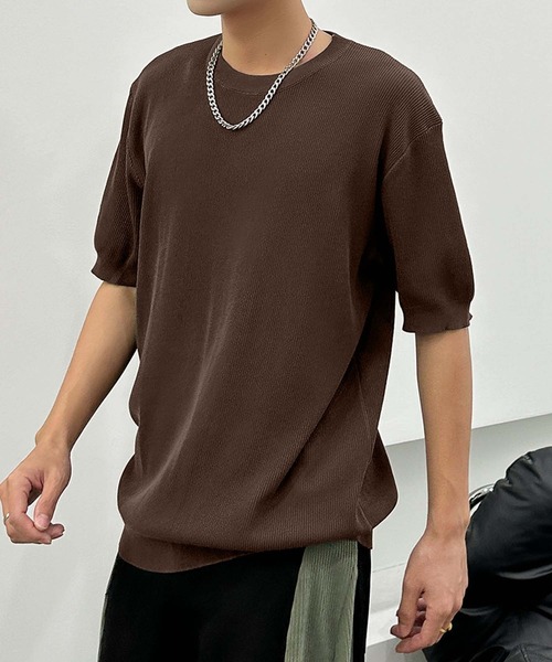 aimoha（アイモハ）の「aimoha men カジュアルクルーネックニット (SS)（ニット/セーター・メンズ・チョコ/カーキ/ベージュ・LARGE/X-LARGE/XX-LARGE）」の15枚目の写真