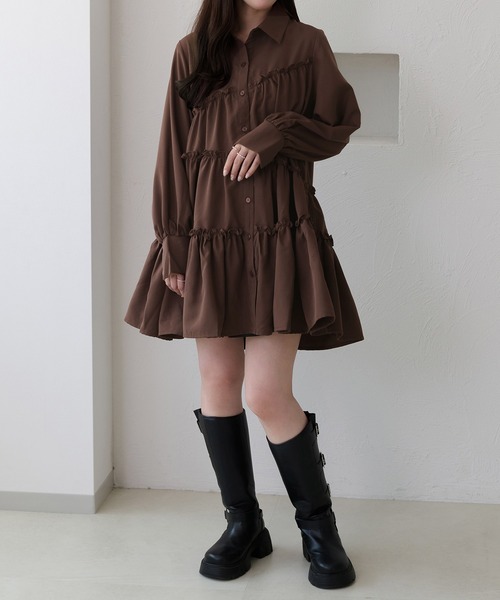 apres jour clair（アプレジュールクレア）の「【apres jour clair】ティアードチュニックシャツ（チュニック・レディース・チャコールグレー/オフホワイト/ブルー系その他/ミント/ブラウン系その他/ベージュ・X-LARGE/フリー）」の3枚目の写真