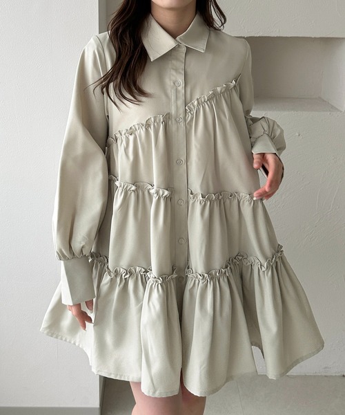 apres jour clair（アプレジュールクレア）の「【apres jour clair】ティアードチュニックシャツ（チュニック・レディース・チャコールグレー/オフホワイト/ブルー系その他/ミント/ブラウン系その他/ベージュ・X-LARGE/フリー）」の5枚目の写真