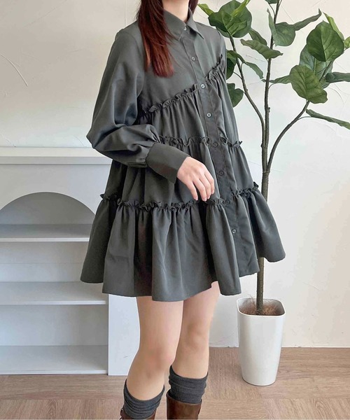 apres jour clair（アプレジュールクレア）の「【apres jour clair】ティアードチュニックシャツ（チュニック・レディース・チャコールグレー/オフホワイト/ブルー系その他/ミント/ブラウン系その他/ベージュ・X-LARGE/フリー）」の10枚目の写真