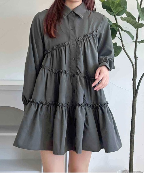 apres jour clair（アプレジュールクレア）の「【apres jour clair】ティアードチュニックシャツ（チュニック・レディース・チャコールグレー/オフホワイト/ブルー系その他/ミント/ブラウン系その他/ベージュ・X-LARGE/フリー）」の9枚目の写真