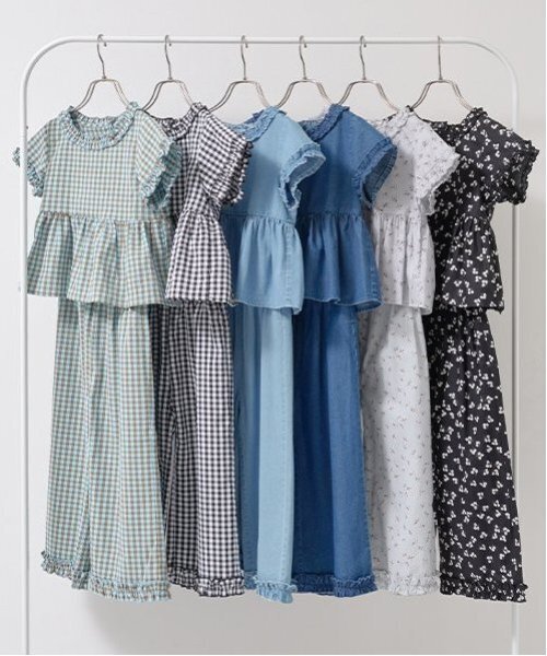 Lycee mine（リセマイン）の「【セットアップ】フリルブラウス&フリルワイドパンツ（セットアップ・キッズ・ブラック/サックスブルー/ライトグレー/カラフル/ブルー/ミント・120cm/140cm/130cm/150cm/110cm/100cm）」の20枚目の写真