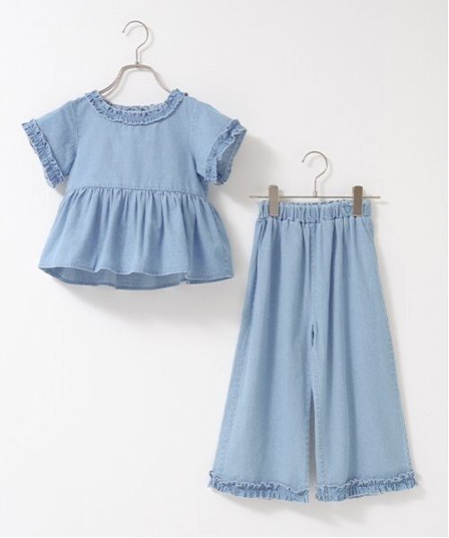 Lycee mine（リセマイン）の「【セットアップ】フリルブラウス&フリルワイドパンツ（セットアップ・キッズ・ブラック/サックスブルー/ライトグレー/カラフル/ブルー/ミント・120cm/140cm/130cm/150cm/110cm/100cm）」の21枚目の写真