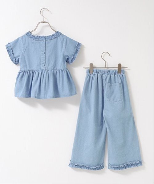 Lycee mine（リセマイン）の「【セットアップ】フリルブラウス&フリルワイドパンツ（セットアップ・キッズ・ブラック/サックスブルー/ライトグレー/カラフル/ブルー/ミント・120cm/140cm/130cm/150cm/110cm/100cm）」の22枚目の写真