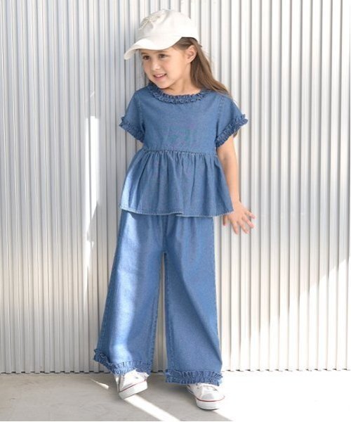 Lycee mine（リセマイン）の「【セットアップ】フリルブラウス&フリルワイドパンツ（セットアップ・キッズ・ブラック/サックスブルー/ライトグレー/カラフル/ブルー/ミント・120cm/140cm/130cm/150cm/110cm/100cm）」の9枚目の写真