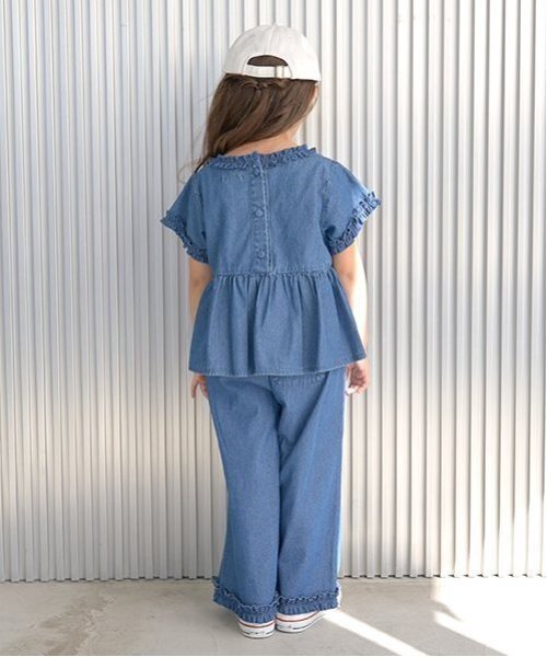 Lycee mine（リセマイン）の「【セットアップ】フリルブラウス&フリルワイドパンツ（セットアップ・キッズ・ブラック/サックスブルー/ライトグレー/カラフル/ブルー/ミント・120cm/140cm/130cm/150cm/110cm/100cm）」の10枚目の写真
