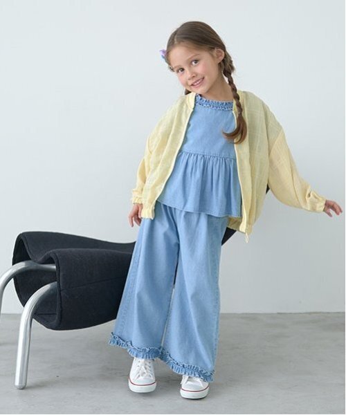 Lycee mine（リセマイン）の「【セットアップ】フリルブラウス&フリルワイドパンツ（セットアップ・キッズ・ブラック/サックスブルー/ライトグレー/カラフル/ブルー/ミント・120cm/140cm/130cm/150cm/110cm/100cm）」の12枚目の写真