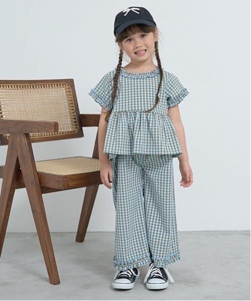Lycee mine（リセマイン）の「【セットアップ】フリルブラウス&フリルワイドパンツ（セットアップ・キッズ・ブラック/サックスブルー/ライトグレー/カラフル/ブルー/ミント・120cm/140cm/130cm/150cm/110cm/100cm）」の13枚目の写真