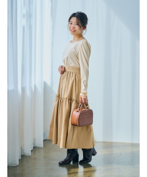 COHINA（コヒナ）の「ドッキングティアードフレアワンピース 【低身長・小柄女性】（ワンピース・レディース・ベージュ/ピンク・SHORT/REGULAR）」の7枚目の写真