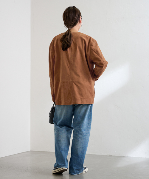 FRAMeWORK（フレームワーク）の「THRIFTY LOOK leather カバーオール（ライダースジャケット・レディース・キャメル・FREE）」の4枚目の写真