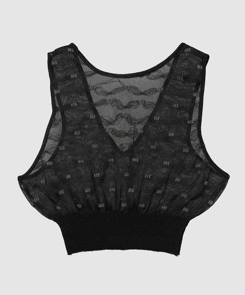 TAN（タン）の「JACQUARD V/N SHEER TOPS（シャツ/ブラウス・レディース・ブラック/ピンク・FREE）」の3枚目の写真
