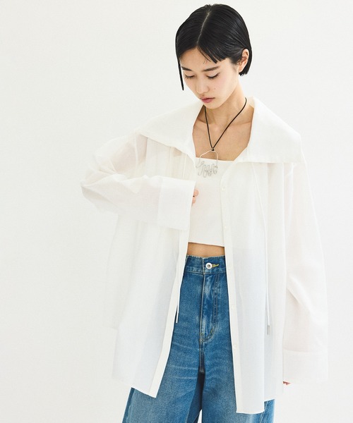 ADAM ET ROPE'(アダムエロペ)の「パナマコットンカーディガンブラウス(シャツ/ブラウス・レディース・ホワイト/ブラック・FREE)」の21枚目の写真