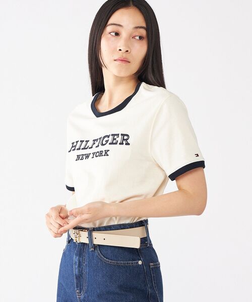 TOMMY HILFIGER(トミーヒルフィガー)の「【オンライン限定】【ユニセックス】トミーヒルフィガー モノタイプリンガーTシャツ(Tシャツ/カットソー・メンズ・ブルー/ホワイト/ネイビー/ベージュ・X-LARGE/X-SMALL/SMALL/LARGE/MEDIUM)」の5枚目の写真