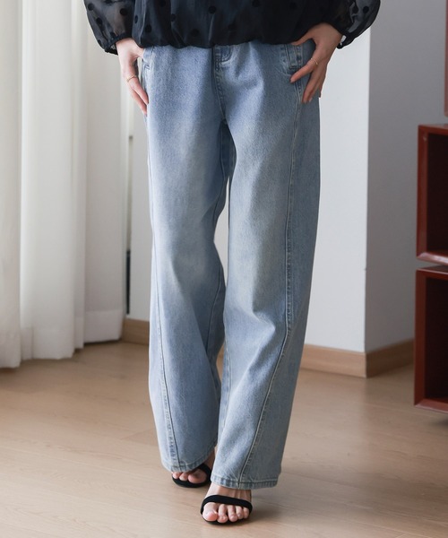 DAY CLOSET(デイ クローゼット)の「レディース ビッグシルエットハイウエストワイドデニムパンツ+ベルト 2点セット(デニムパンツ・レディース・ブラック/ダークネイビー/ライトブルー・M/L/S/XL)」の18枚目の写真