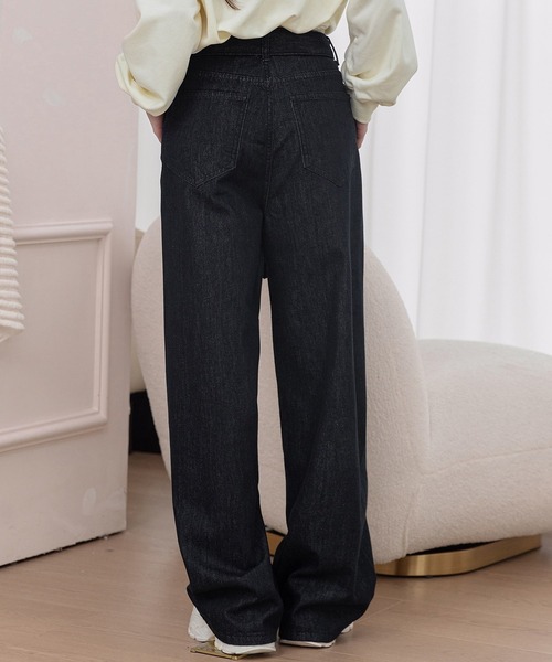 セール】レディース ビッグシルエットハイウエストワイドデニムパンツ+
