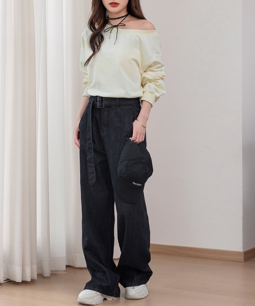 DAY CLOSET(デイ クローゼット)の「レディース ビッグシルエットハイウエストワイドデニムパンツ+ベルト 2点セット(デニムパンツ・レディース・ブラック/ダークネイビー/ライトブルー・M/L/S/XL)」の7枚目の写真