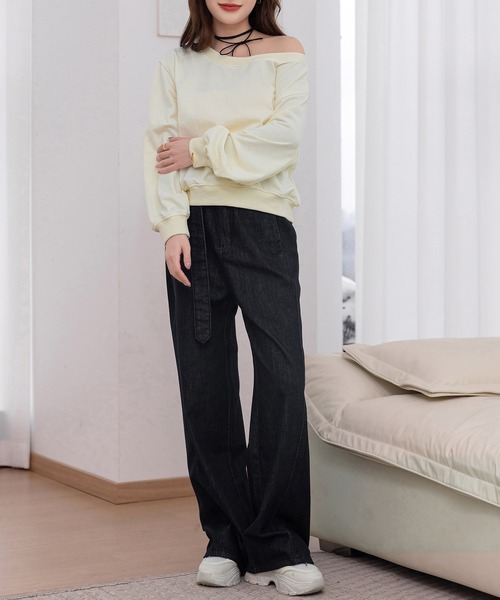 DAY CLOSET(デイ クローゼット)の「レディース ビッグシルエットハイウエストワイドデニムパンツ+ベルト 2点セット(デニムパンツ・レディース・ブラック/ダークネイビー/ライトブルー・M/L/S/XL)」の8枚目の写真