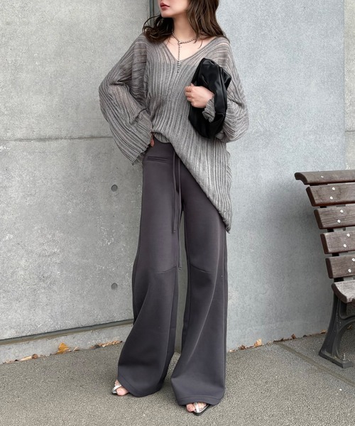ニット セーター sheer lib over size v neck knit /シアー リブ オーバーサイズ Vネック ニット レディース sheer lib over size v neck knit /シアー リブ オーバーサイズ