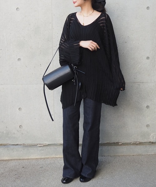 ニット セーター sheer lib over size v neck knit /シアー リブ オーバーサイズ Vネック ニット レディース sheer lib over size v neck knit /シアー リブ オーバーサイズ