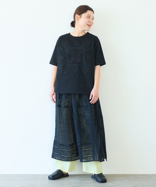 関税・送料込み【PATOU】コットンレース 刺繍Tシャツ △コットンレース刺繍Tシャツ（Tシャツ/カットソー）｜yuni