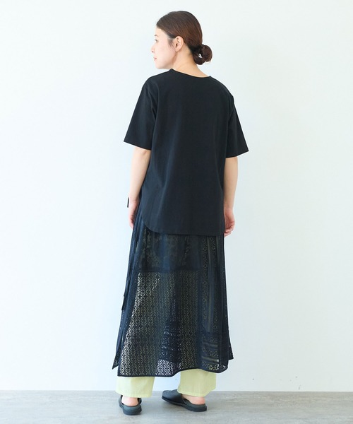 △コットンレース刺繍Tシャツ（Tシャツ/カットソー）｜yuni