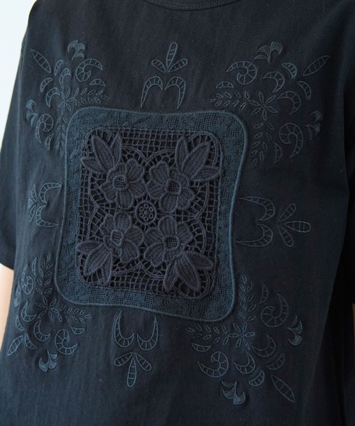 tシャツ コットンレース刺繍Tシャツ レディース △コットンレース刺繍Tシャツ（Tシャツ/カットソー）｜yuni