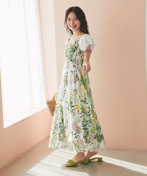 picone&candy buppeieコラボ　ロマンスフラワーワンピース フラワープリントフロントギャザーワンピース｜PETAL ONLINE