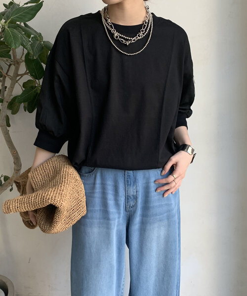 DouDou(ドゥドゥ)の「【WEB限定】MA1ポケット切替プルオーバー(Tシャツ/カットソー・レディース・ブラック/カーキ/オフホワイト・FREE)」の19枚目の写真