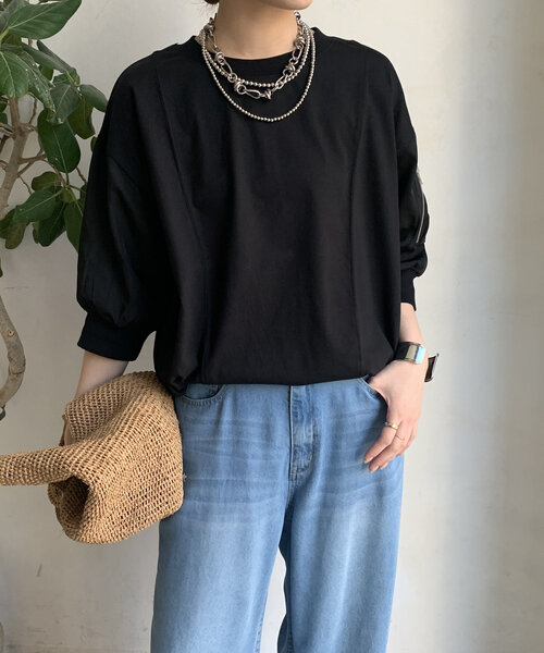 DouDou(ドゥドゥ)の「【WEB限定】MA1ポケット切替プルオーバー(Tシャツ/カットソー・レディース・ブラック/カーキ/オフホワイト・FREE)」の20枚目の写真