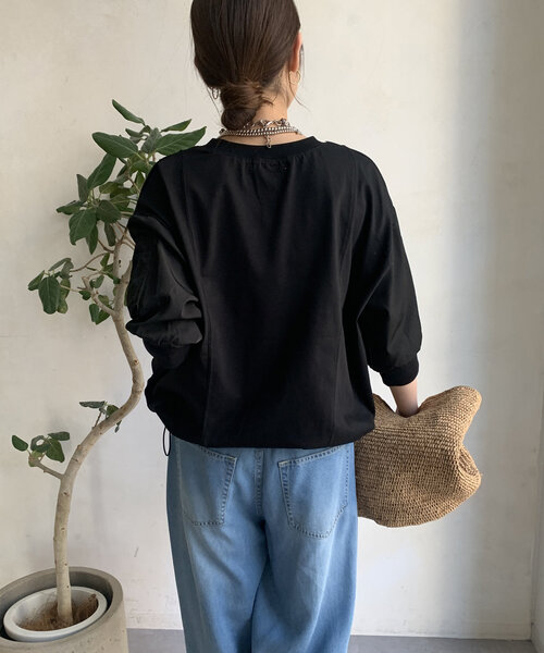 DouDou(ドゥドゥ)の「【WEB限定】MA1ポケット切替プルオーバー(Tシャツ/カットソー・レディース・ブラック/カーキ/オフホワイト・FREE)」の21枚目の写真
