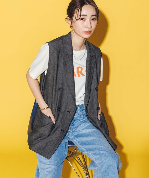 Gready Brilliant(グレディブリリアン)の「LU麻ヘリンボンベスト(その他アウター・レディース・ブラック/オートミール・38)」の2枚目の写真