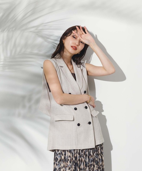 Gready Brilliant(グレディブリリアン)の「LU麻ヘリンボンベスト(その他アウター・レディース・ブラック/オートミール・38)」の6枚目の写真