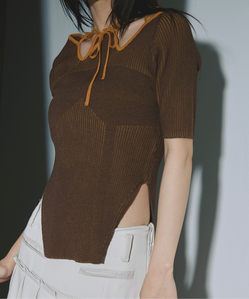 2way design code neck イレリブ配色トップス（ニット/セーター
