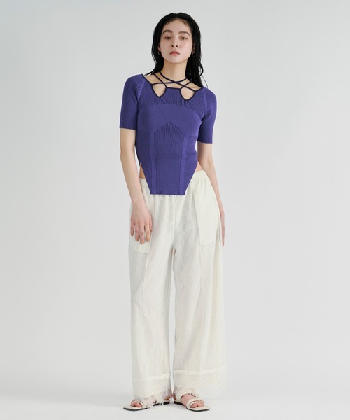 Ezick（エジック）の「2way design code neck　イレリブ配色トップス（ニット/セーター・レディース・パープル/ネイビー/ブラック/サックスブルー/ブラウン/ボルドー/ライトブルー・FREE）」の22枚目の写真