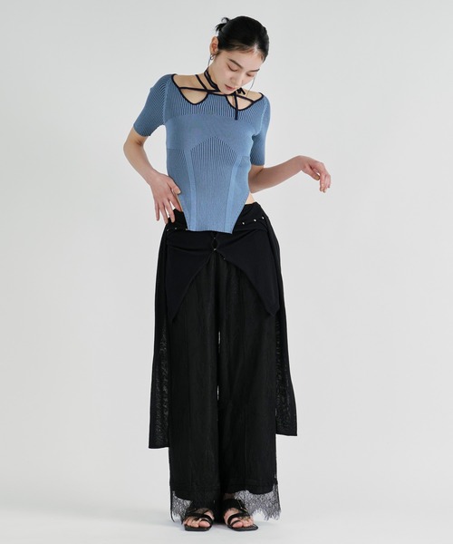 Ezick（エジック）の「2way design code neck　イレリブ配色トップス（ニット/セーター・レディース・パープル/ネイビー/ブラック/サックスブルー/ブラウン/ボルドー/ライトブルー・FREE）」の14枚目の写真